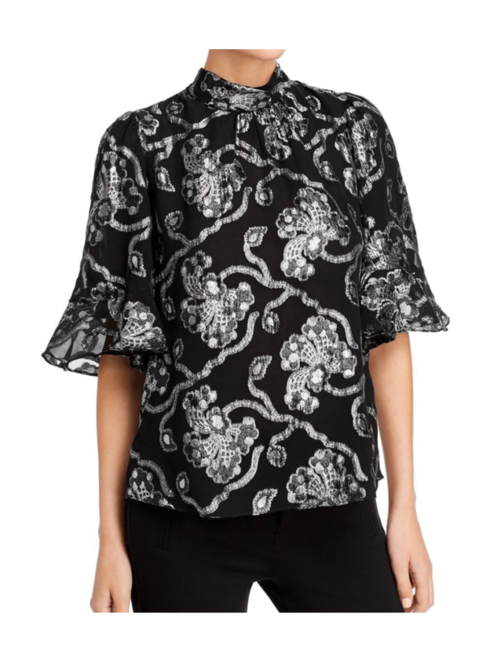 New REBECCA TAYLOR Women’s Black & Silver Floral Blouse SZ 2
Peplum Top SZ 2